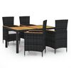 vidaXL Set mobilier de exterior cu perne, 5 piese, negru, poliratan