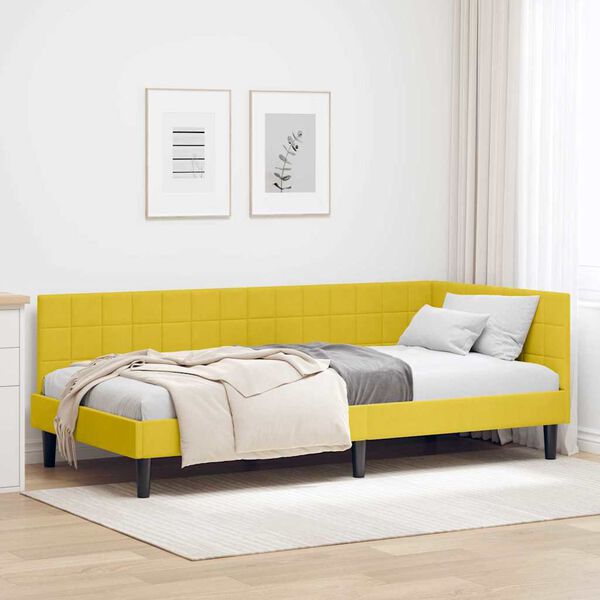 vidaXL Cadru de pat colțar cu headboard Galben 90 cm x 200 cm Catifea