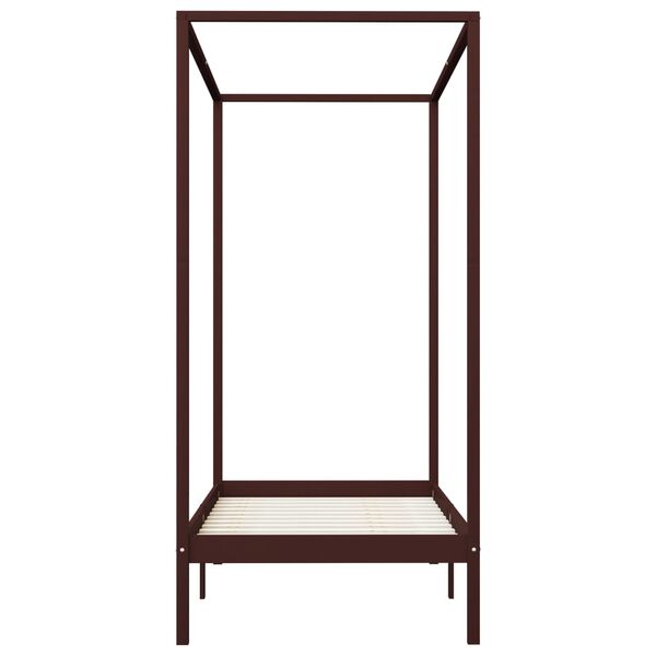 vidaXL Cadru pat cu baldachin, maro închis, 90x200cm, lemn masiv pin