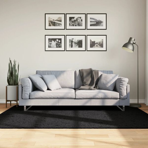 vidaXL Covor pufos "PAMPLONA" cu fire înalte, negru modern, 140x200 cm