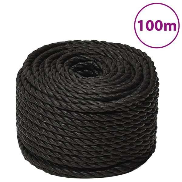 vidaXL Frânghie de lucru, negru, 10 mm, 100 m, polipropilenă