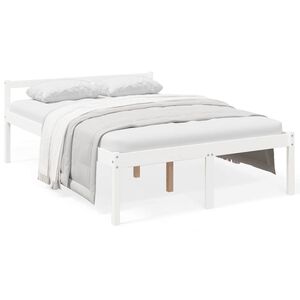 vidaXL Pat pentru seniori, alb, 140x190 cm, lemn masiv de pin