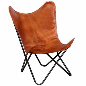 vidaXL Scaun fluture, maro, piele naturală