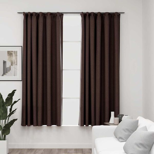 vidaXL Draperii opace aspect in, c&acirc;rlige, 2 buc. gri taupe, 140x175 cm