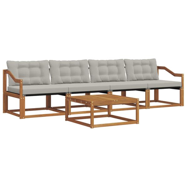 vidaXL Set de canapele de exterior 5 pcs Gri natural și deschis