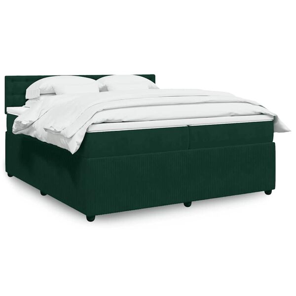 vidaXL Pat box spring cu saltea, verde &icirc;nchis, 200x200 cm, catifea