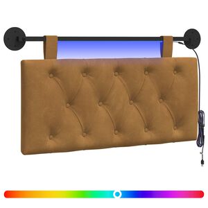vidaXL Tăblie de pat suspendată Cu lumină LED Maro Catifea