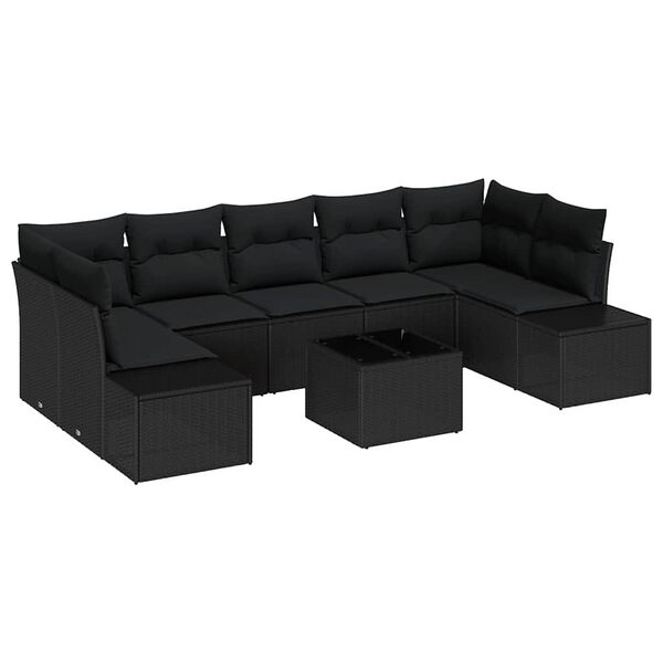 vidaXL Set de canapele pentru grădină 8 pcs Negru Rattan poli