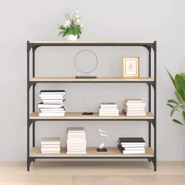 vidaXL Comodă cărți stejar sonoma 100x33x100cm, lemn prelucrat și oțel