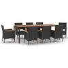 vidaXL Set mobilier de grădină cu perne, 9 piese, negru, poliratan