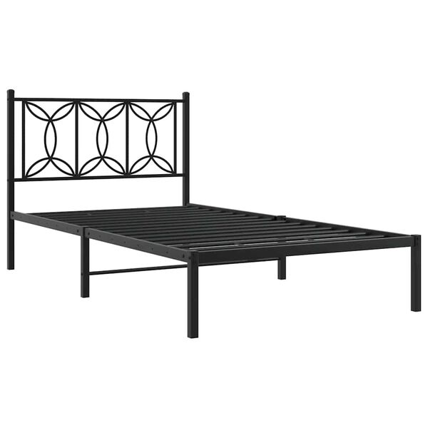 vidaXL Cadru de pat din metal cu tăblie, negru, 107x203 cm