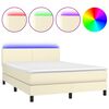 vidaXL Pat cu arcuri, saltea și LED, crem, 140x200 cm, piele eco