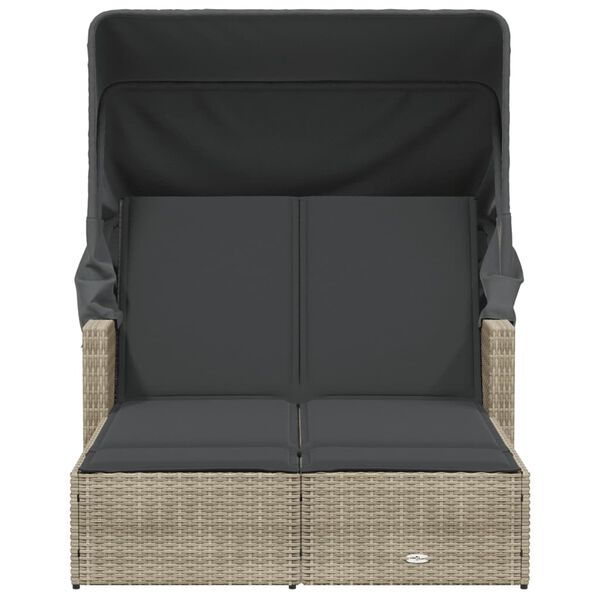 vidaXL Șezlong dublu cu baldachin și perne, gri deschis, poliratan