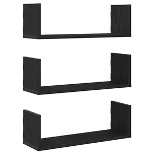 vidaXL Rafturi de perete 3 buc., stejar negru, 58x18x18 cm, lemn prelucrat