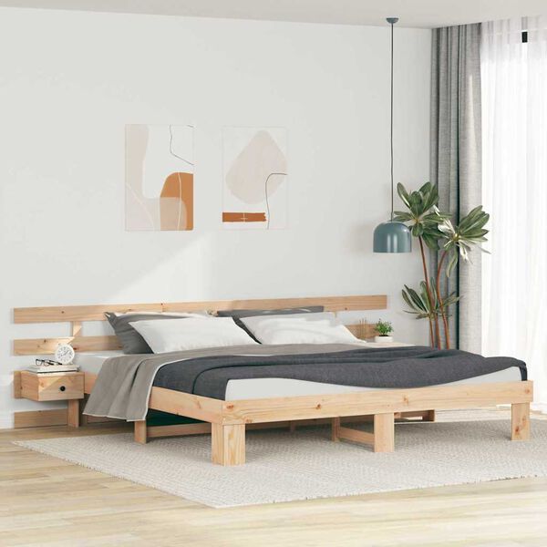 vidaXL Cadru de pat cu headboard Maro 200 x 200 cm Lemn de pin masiv