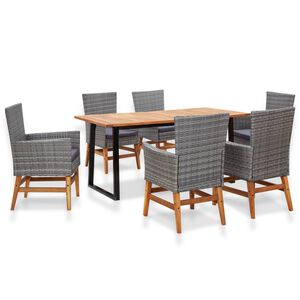 vidaXL Set mobilier de exterior, 7 piese, gri, poliratan, lemn acacia