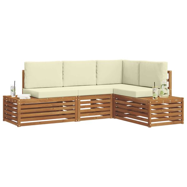 vidaXL Set de canapele de exterior cu pernă 4 Bucată Natural și Crem