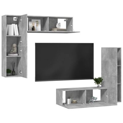 vidaXL Set de dulapuri TV, 4 piese, gri beton, lemn prelucrat