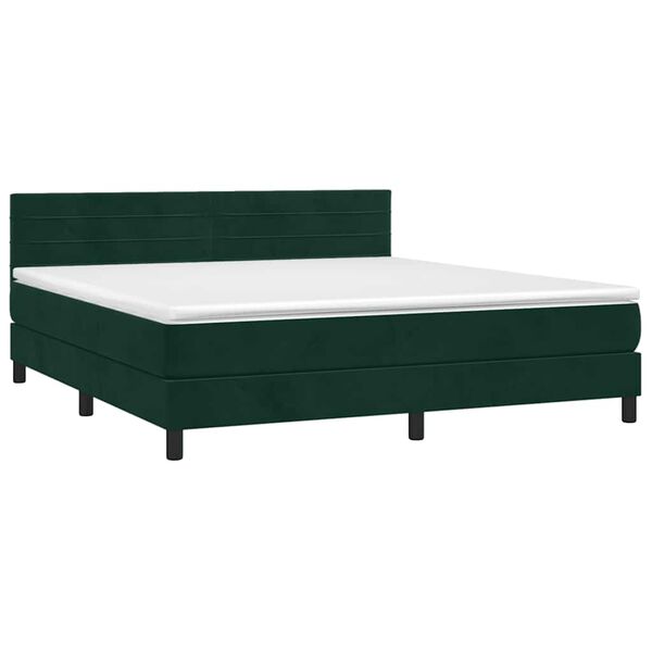 vidaXL Pat box spring cu saltea, verde &icirc;nchis, 180x200 cm, catifea