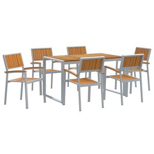 vidaXL Set de masă pentru grădină 7 buc. Gri Lemn Solid de Acacia