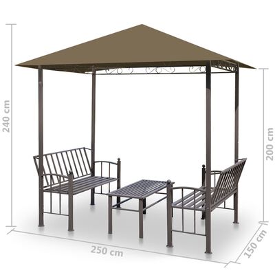 vidaXL Pavilion grădină masă/bănci, gri taupe, 2,5x1,5x2,4 m, 180 g/m²
