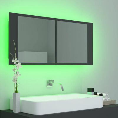 vidaXL Dulap de baie cu oglindă și LED, gri, 100x12x45 cm acril