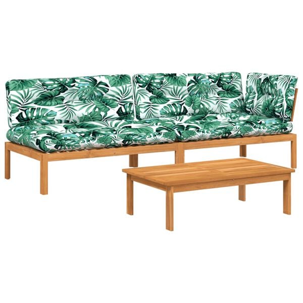 vidaXL Set canapele grădină cu perne din paleți, 3 piese, lemn acacia