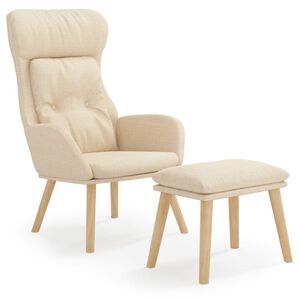 vidaXL Scaun de relaxare cu taburet, crem, textil