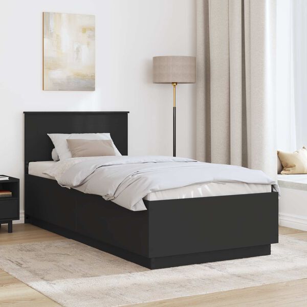 vidaXL Cadru de pat cu headboard Negru 90 x 200 cm Lemn compozit