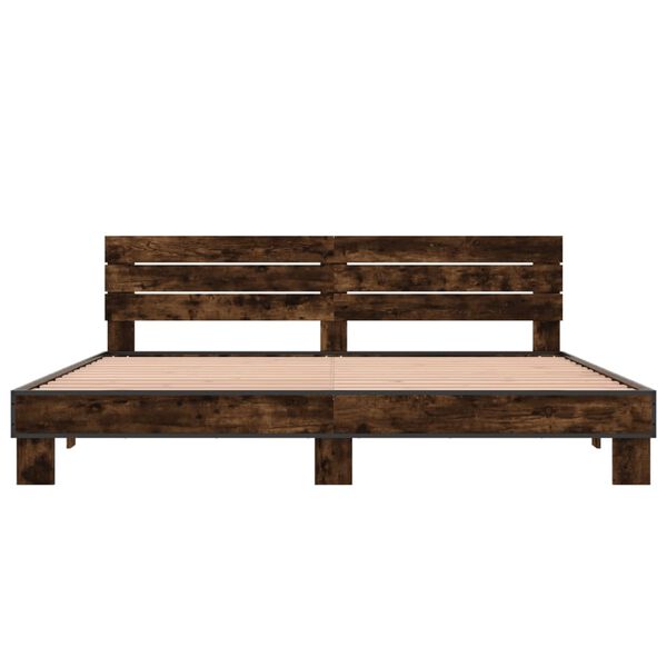 vidaXL Cadru de pat, stejar fumuriu 200x200 cm lemn prelucrat și metal