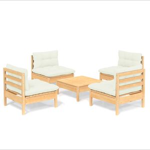 vidaXL Set mobilier grădină cu perne crem, 5 piese, lemn de pin