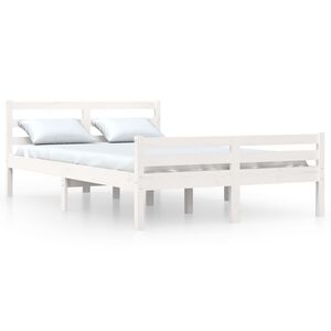 vidaXL Cadru de pat dublu, alb, 135x190 cm, lemn masiv