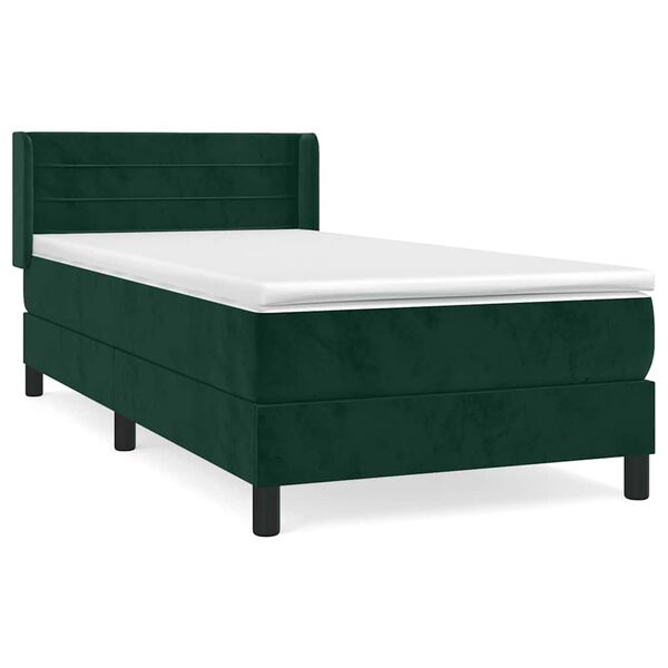 vidaXL Pat box spring cu saltea, verde &icirc;nchis, 90x190 cm, catifea