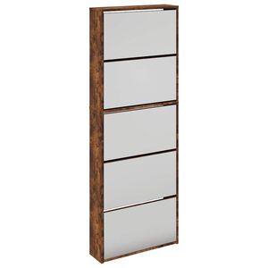 vidaXL Pantofar cu oglindă, 5 niveluri, stejar fumuriu, 63x17x169,5 cm
