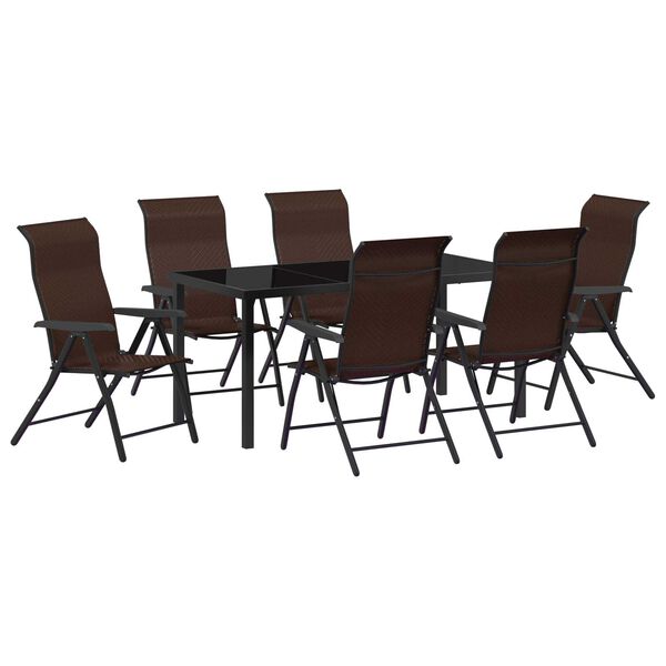 vidaXL Set de masă pentru grădină 7 pcs Maro Rattan poli