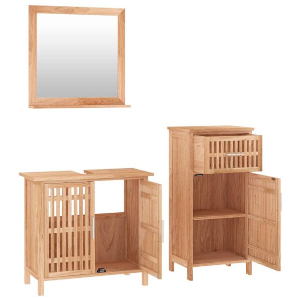 vidaXL Set mobilier de baie, 3 piese, lemn masiv de nuc