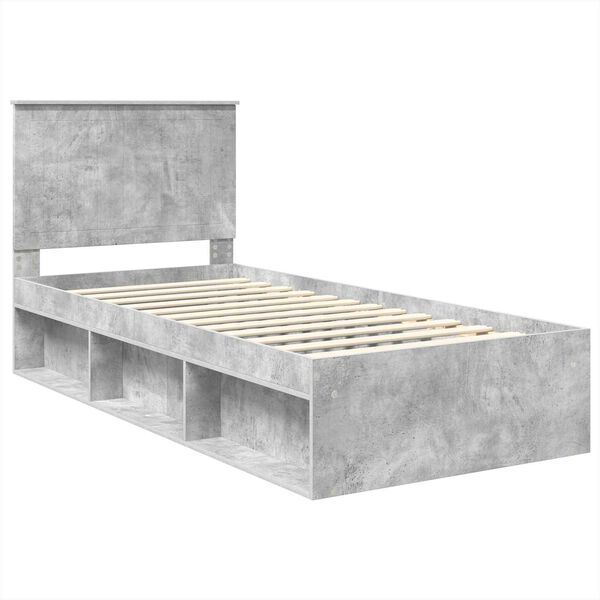 vidaXL Cadru de pat Gri Concret 90 x 190 cm Lemn de pin masiv