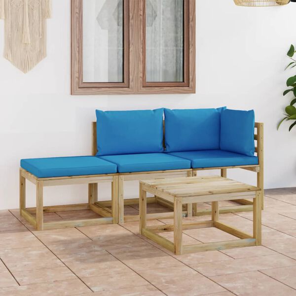 vidaXL Set mobilier de grădină cu perne albastru deschis, 4 piese