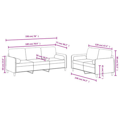 vidaXL Set canapea cu perne, 2 piese, gri închis, catifea