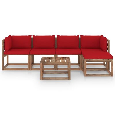 vidaXL Set mobilier de grădină cu perne roșii, 6 piese