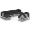vidaXL Set mobilier grădină cu perne, 9 piese, gri, lemn masiv de pin