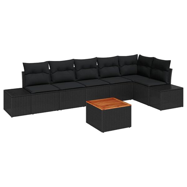 vidaXL Set de canapele pentru grădină cu pernă 7 pcs Negru poliratan