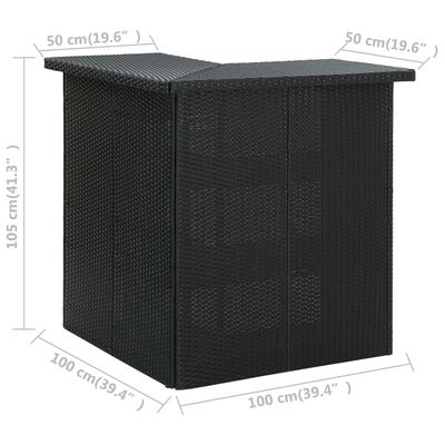 vidaXL Masă de bar colțar, negru, 100 x 50 x 105 cm, poliratan