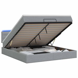 vidaXL Pat Ottoman cu Saltea și LED Gri deschis 140 x 200 cm Țesătură