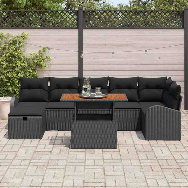 vidaXL Set de canapele pentru grădină 8 pcs Negru poliratan