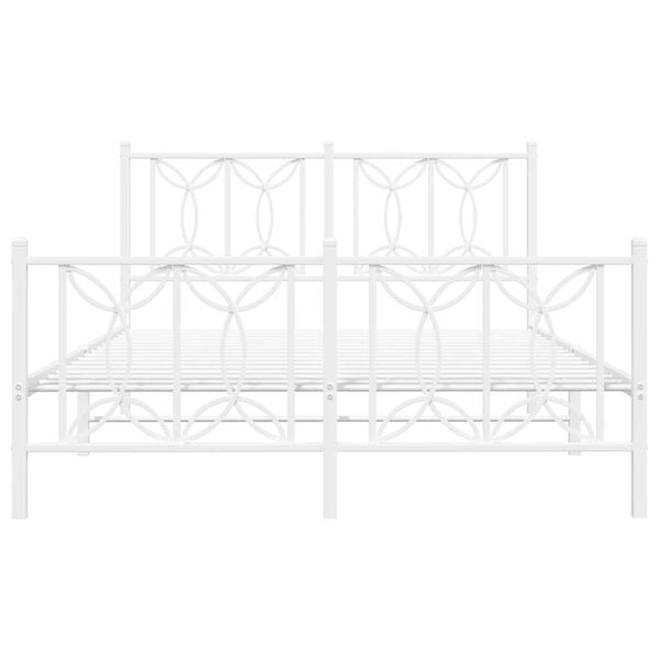 vidaXL Cadru de pat metalic cu tăblie, alb, 135x190 cm