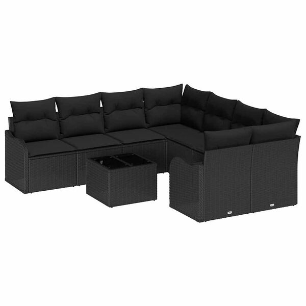 vidaXL Set de canapele pentru grădină cu pernă cu pernă 9 pcs Negru