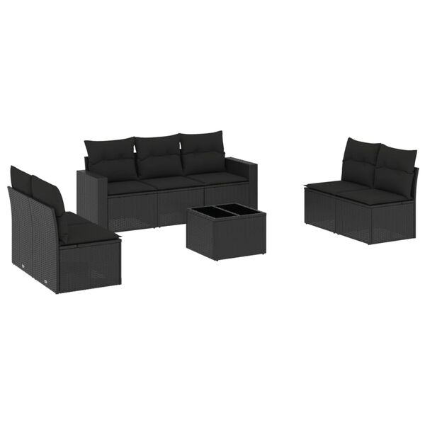 vidaXL Set mobilier de grădină cu perne, 8 piese, negru, poliratan
