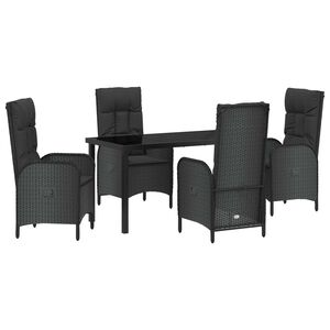 vidaXL Set de masă pentru grădină cu pernă 5 pcs Negru poliratan