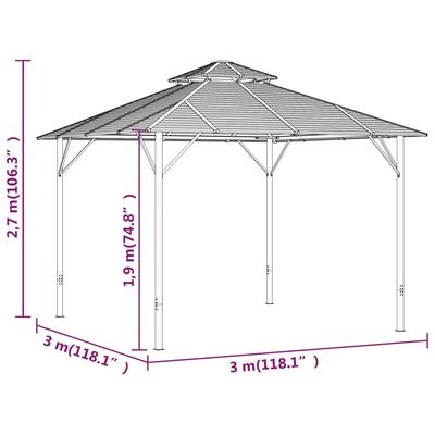 vidaXL Pavilion cu acoperiș dublu, antracit, 3x3 m